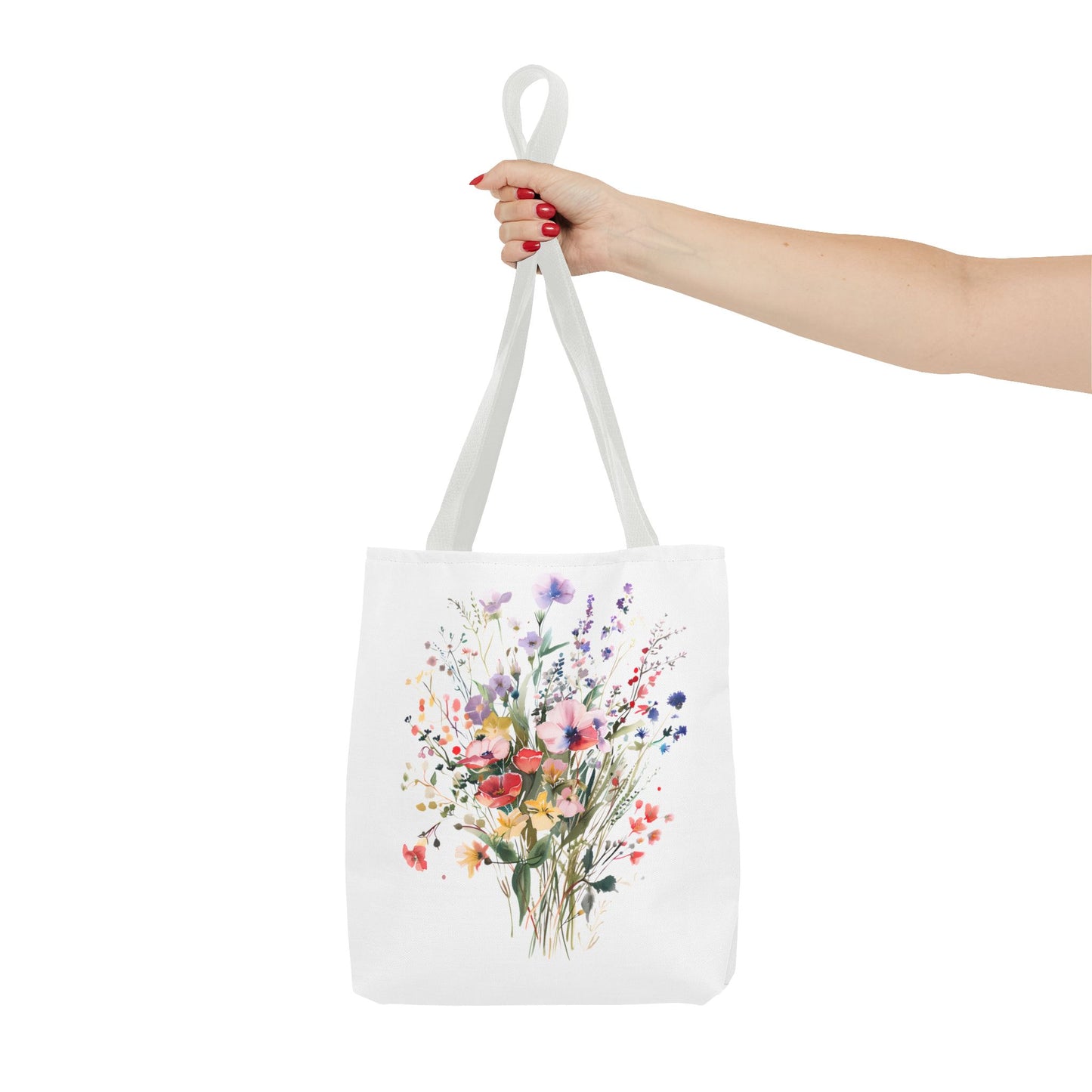 Floral Bouquet Tote Bag — Watercolor Wildflower Print, Lightweight Everyday Carry