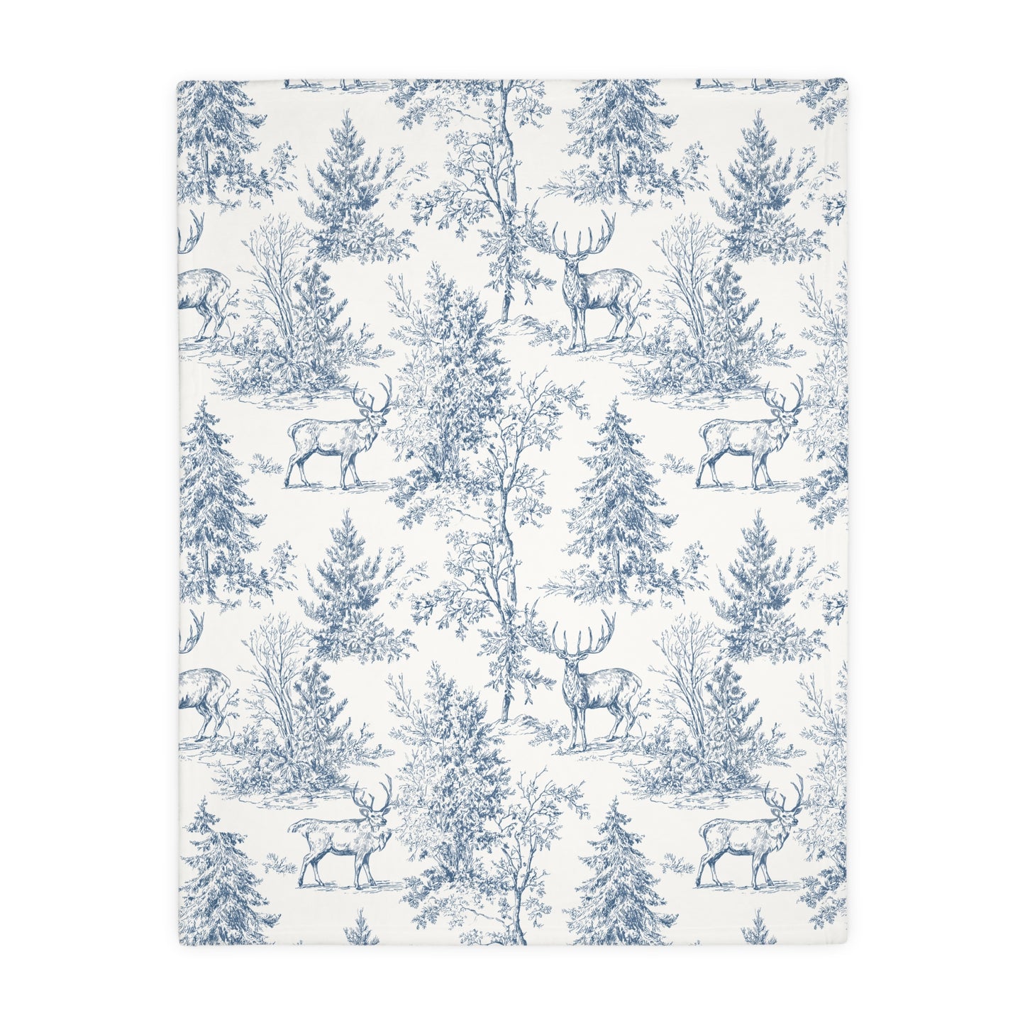 Peppermint’s Winterwood Heirloom Velveteen Blanket   Deer & Pine Toile Velveteen Blanket — Blue Scenic Microfiber Throw