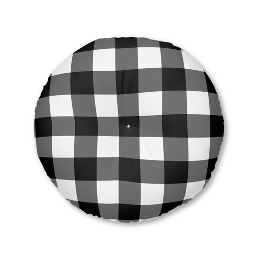 Cozy Tufted Floor Pillow, Stylish Round Cushion for Living Room, Home Decor Accent, Modern Seating, Buffalo Check Pattern