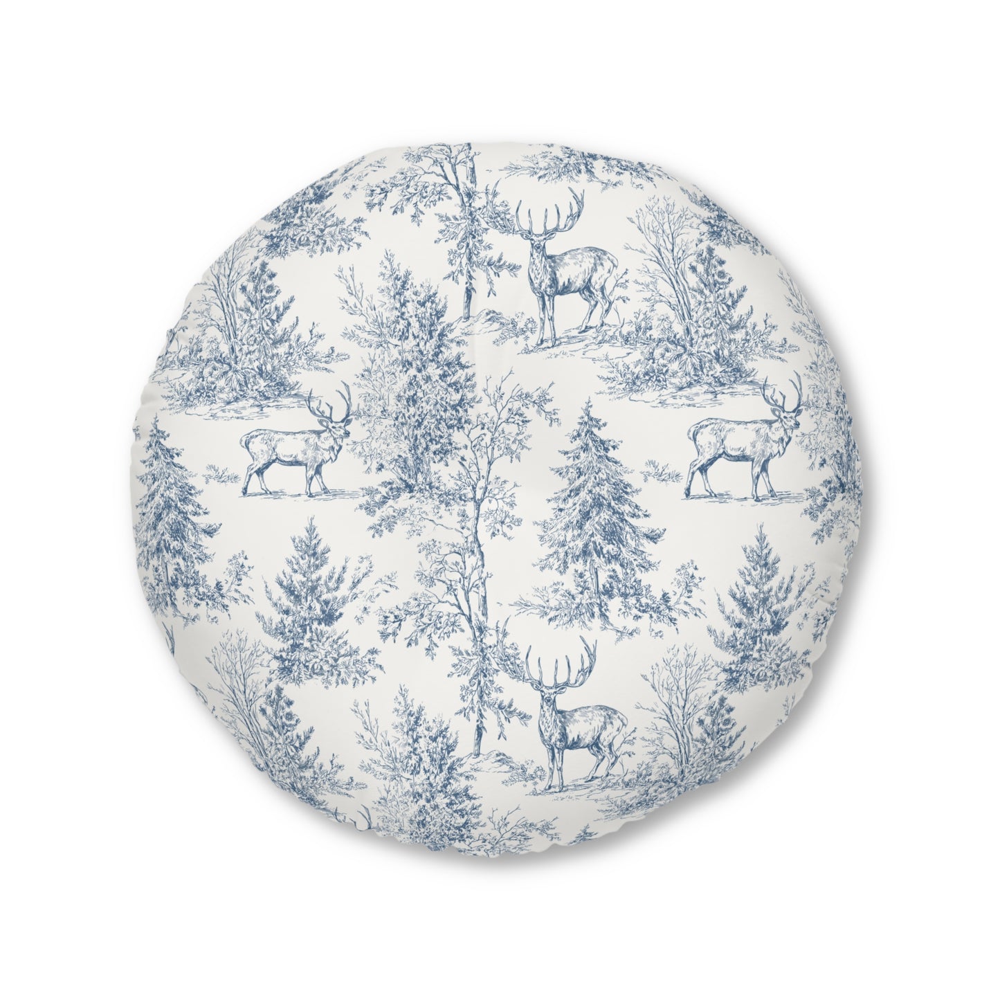 Heirloom Woodland Floor Pillow – 30 Inch Soft Blue Deer Toile
