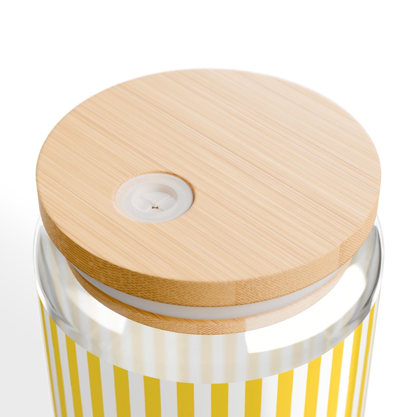Yellow Stripe Sipper Glass – 16oz Bamboo Lid Straw