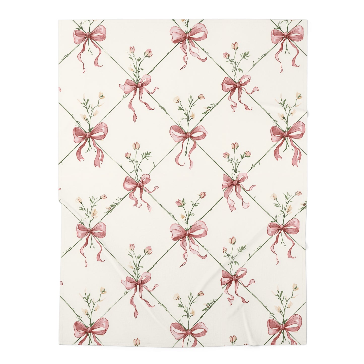Heirloom Bow Garden Swaddle Blanket — Soft Vintage Rose Nursery Wrap