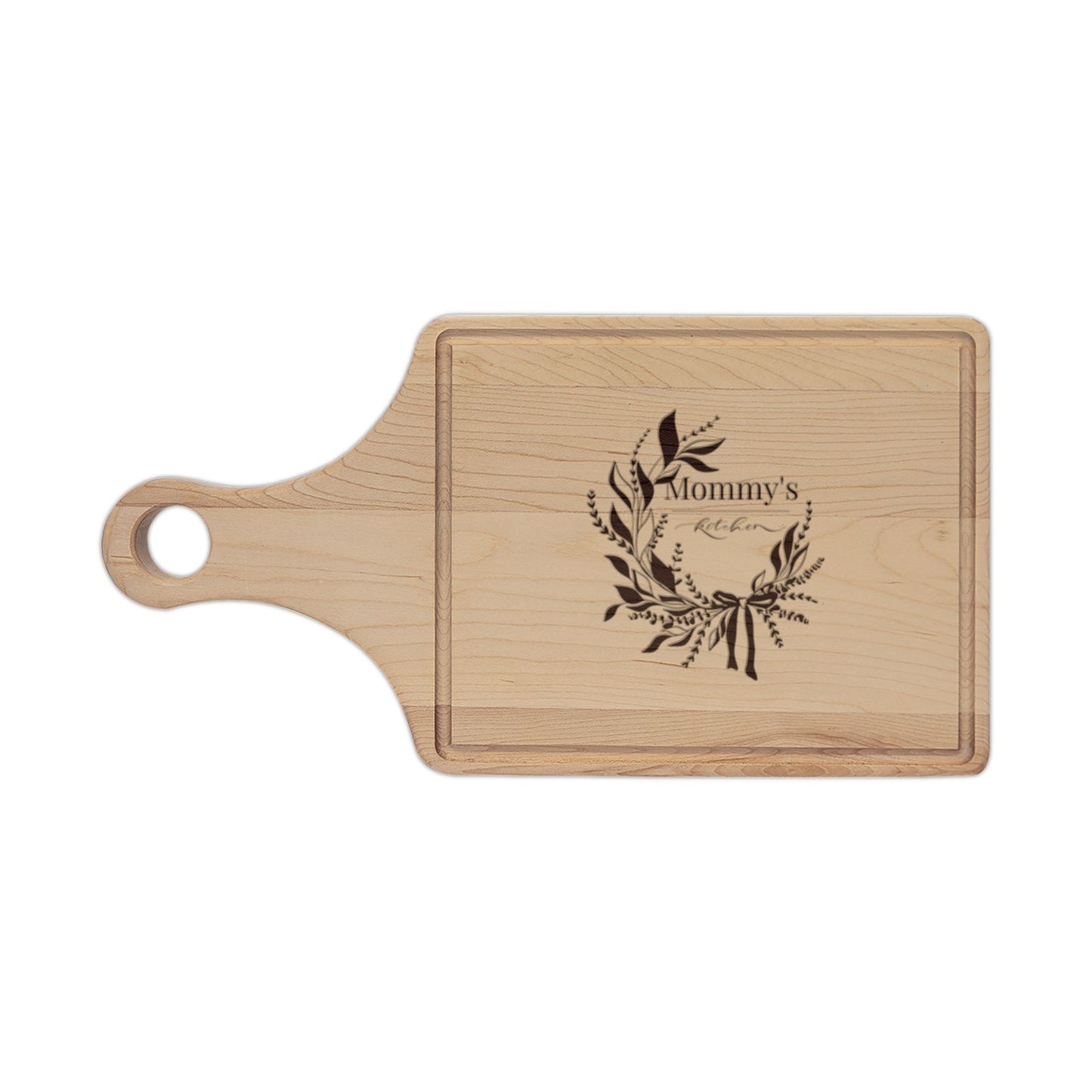 Engraved Laurel Wreath Wooden Cutting Board – Personalized Kitchen Gift