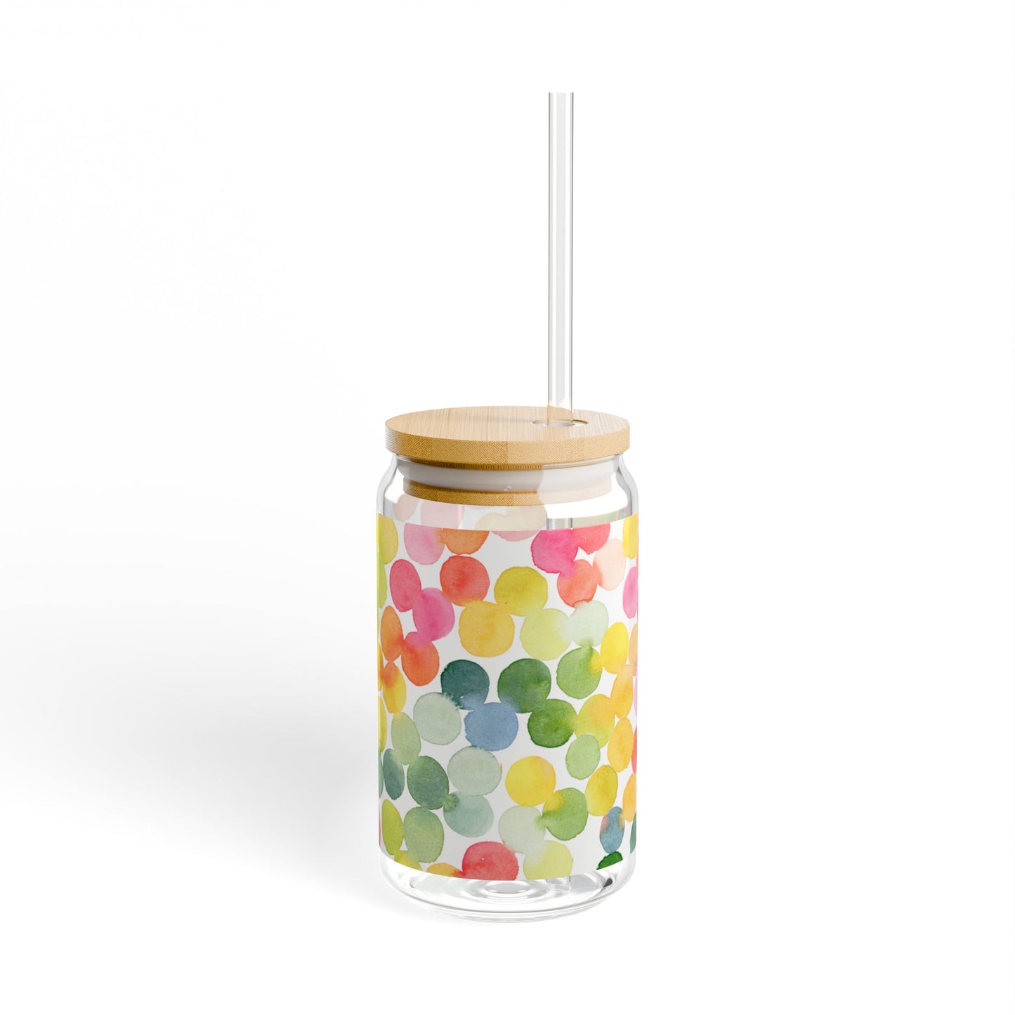 16oz Polka Dot Sipper Glass — Colorful Watercolor Bubble Drink Jar with Straw