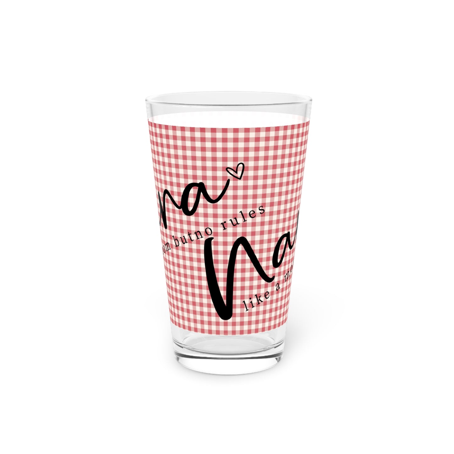 Nana Pint Glass — 16oz Red Gingham 'Nana' Glass, Mother's Day Gift