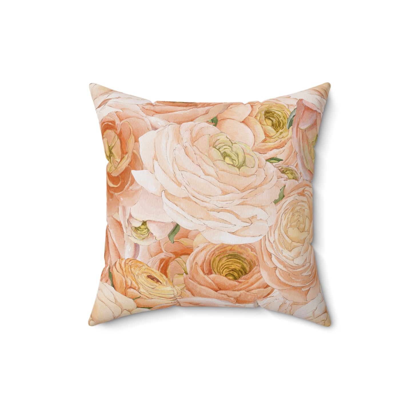 Ranunculus Floral Throw Pillow — Peach & Blush Square Decorative Cushion