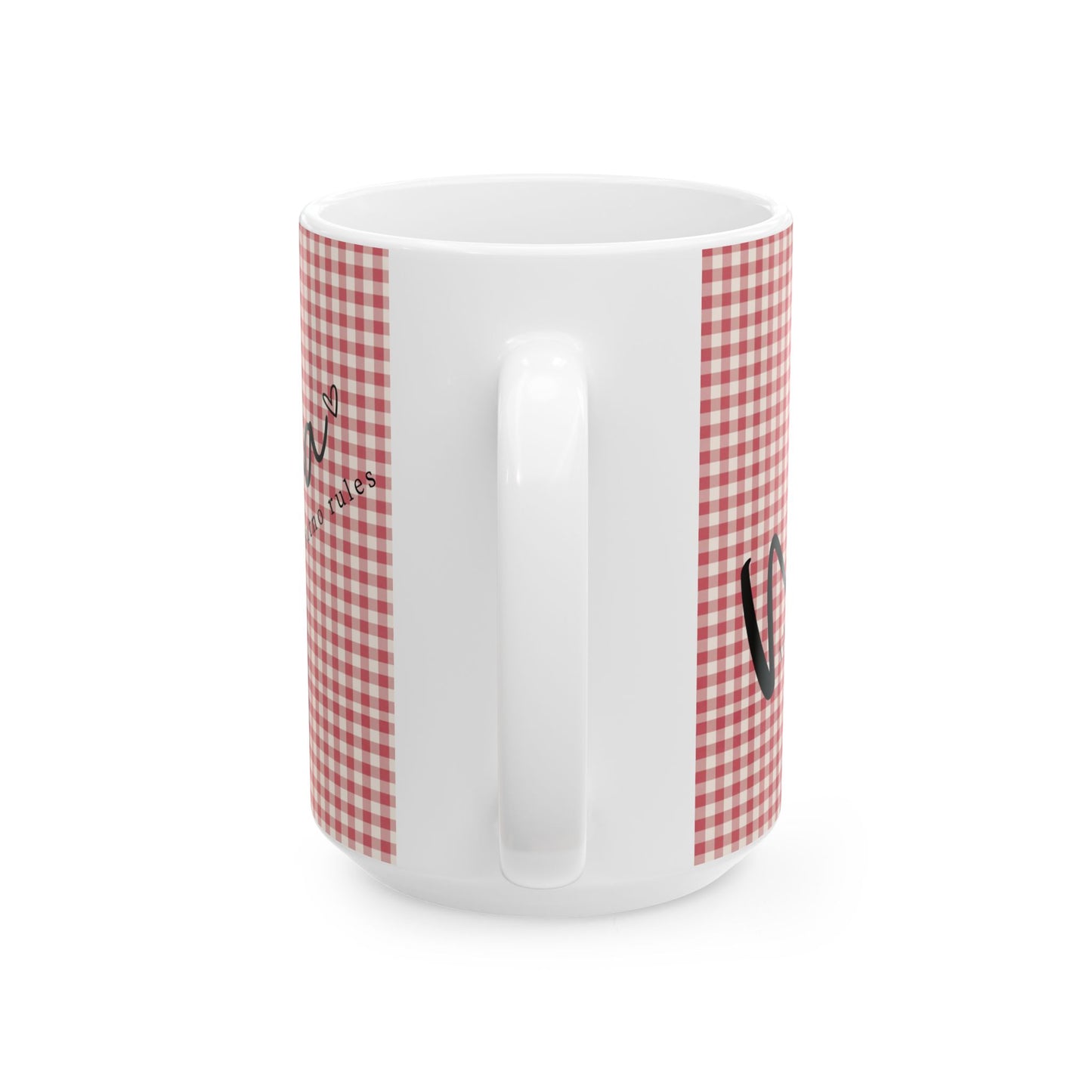 Gingham Ceramic Mug – Red Check Pattern Coffee Cup