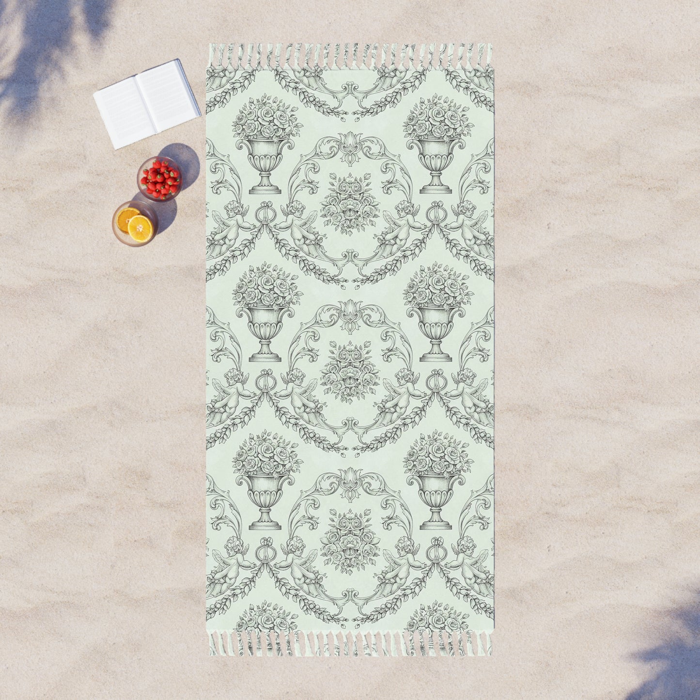 Boho Floral Spring & Summer Blanket Throw – Vintage Urn Pattern Turkish Fringe Towel