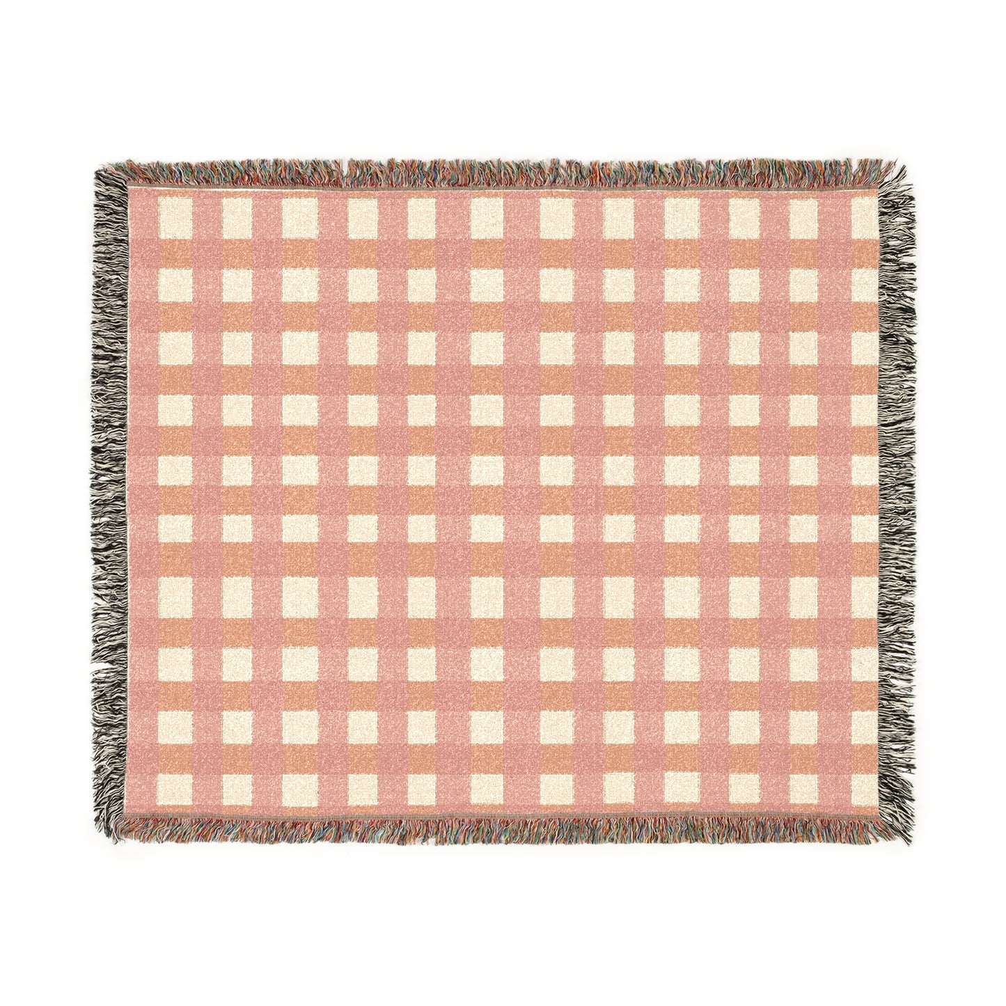 Joyful Gingham Woven Throw Blanket – Cheerful Peach Check Accent Cozy Woven Blanket for Comfort Lovers