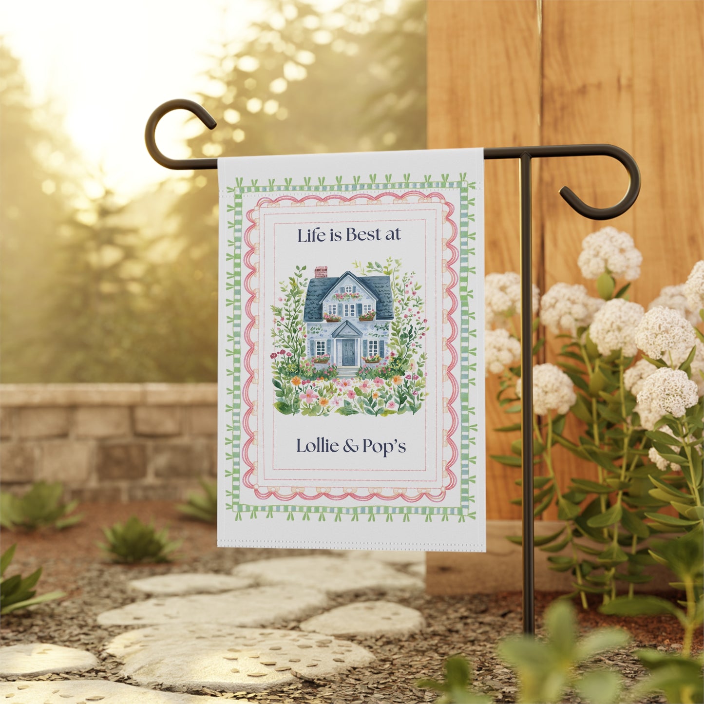 Personalized Garden Flag — "Life is Best at" Cottage Yard Banner
