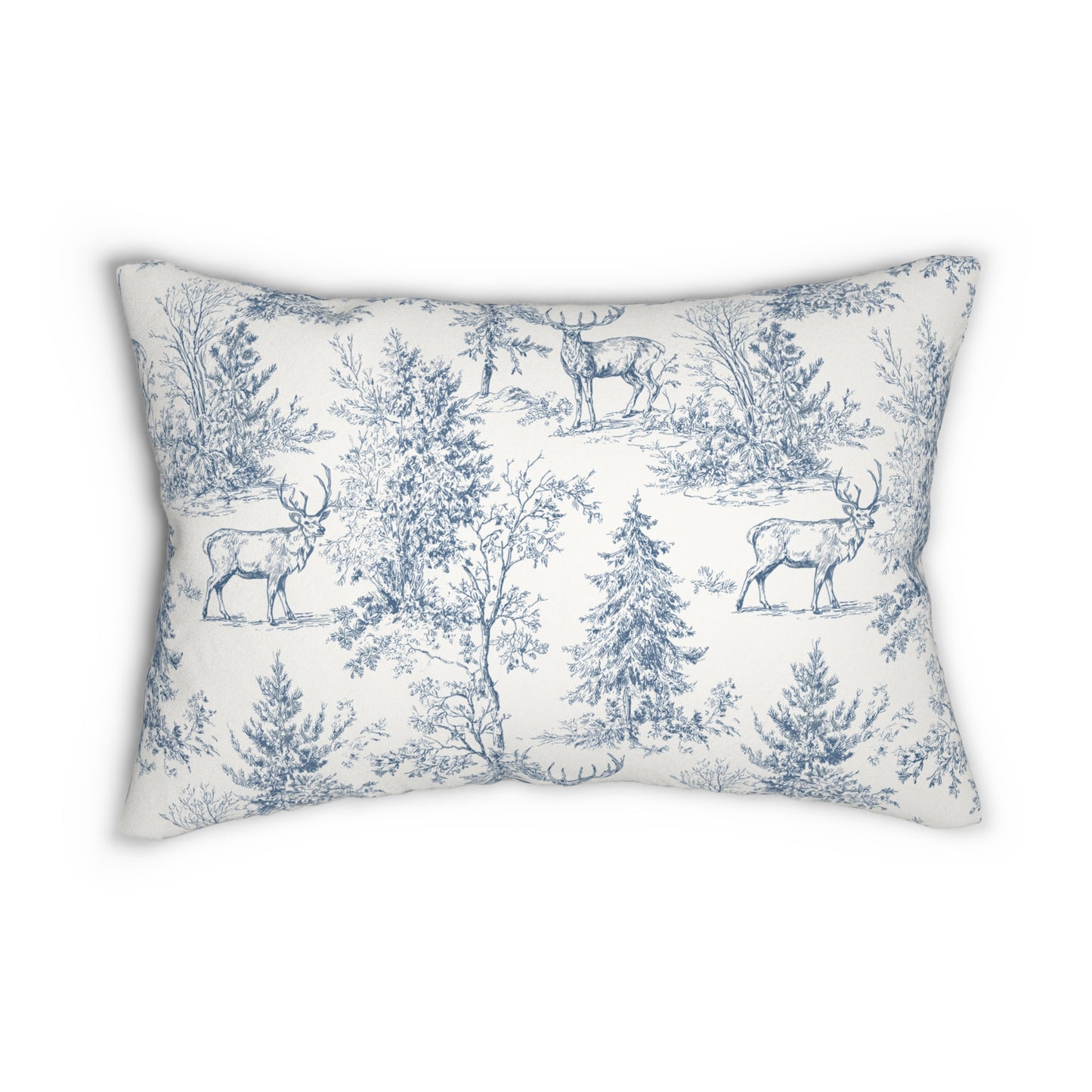 Heirloom Woodland Lumbar Pillow – Soft Blue Deer Toile
