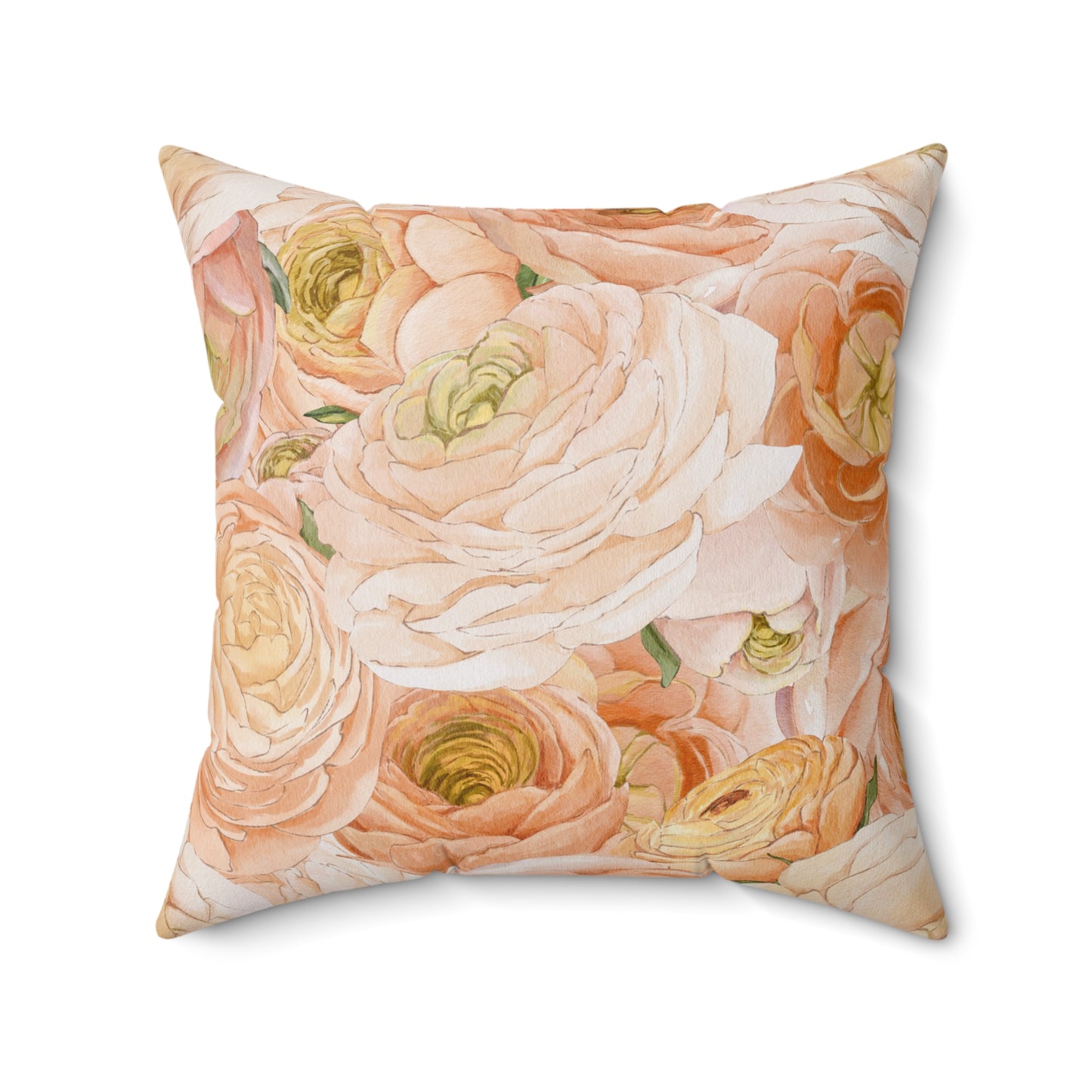 Ranunculus Floral Throw Pillow — Peach & Blush Square Decorative Cushion