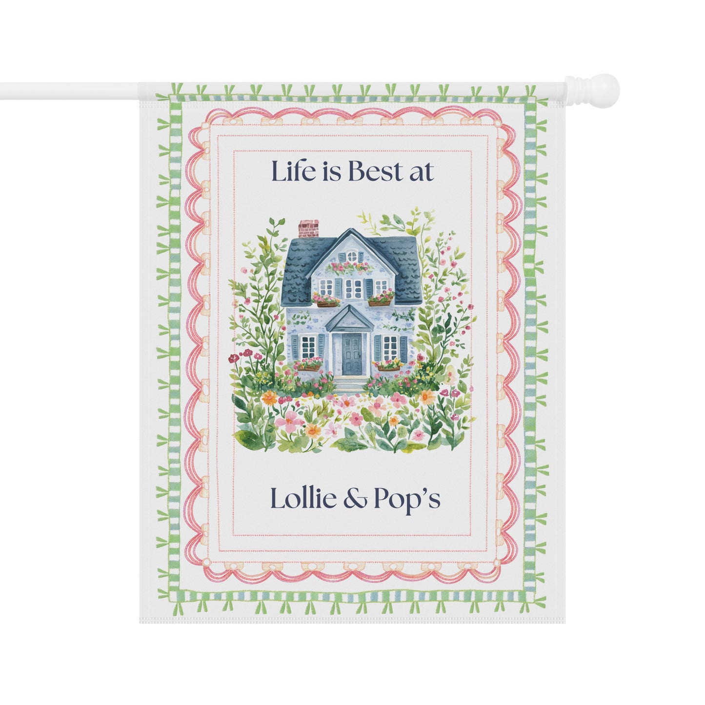Personalized Garden Flag — "Life is Best at" Cottage Yard Banner