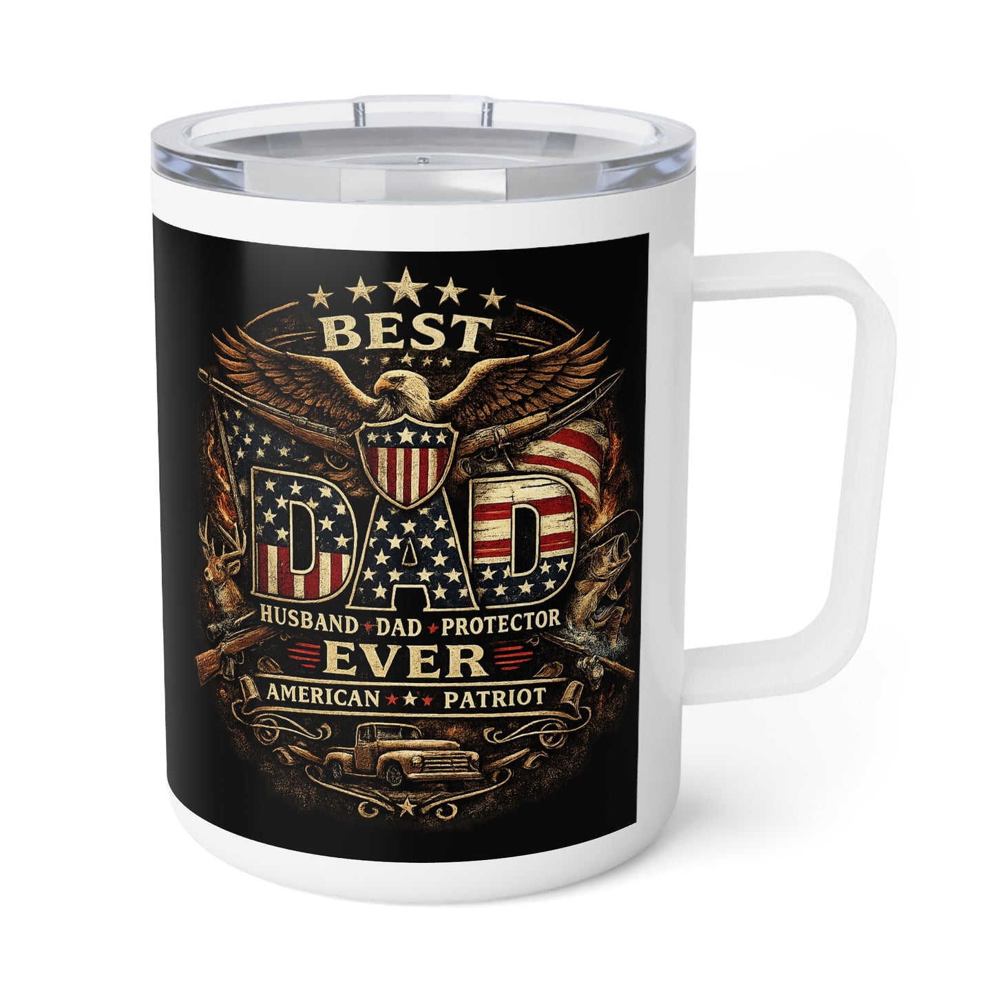 10oz Insulated Coffee Mug - Patriotic American Eagle & Shield Grillmaster Design