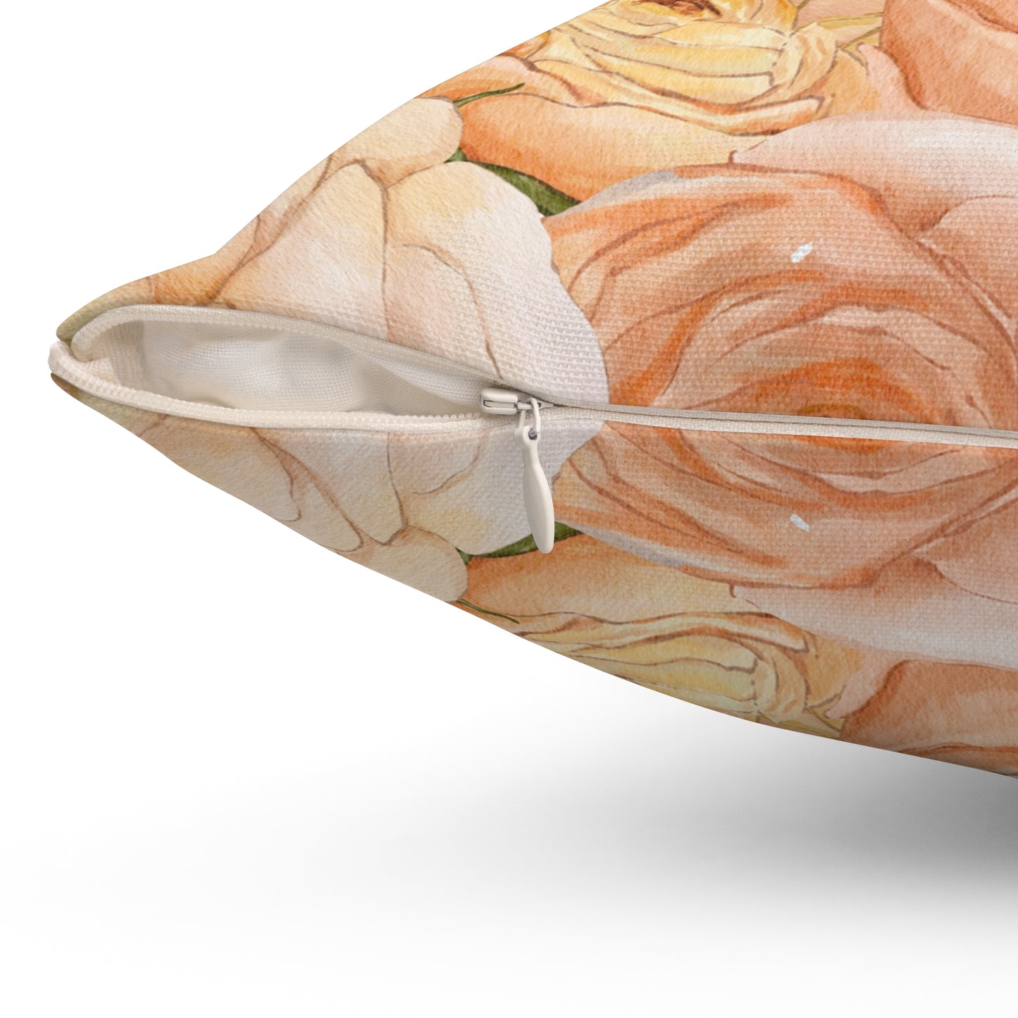 Ranunculus Floral Throw Pillow — Peach & Blush Square Decorative Cushion