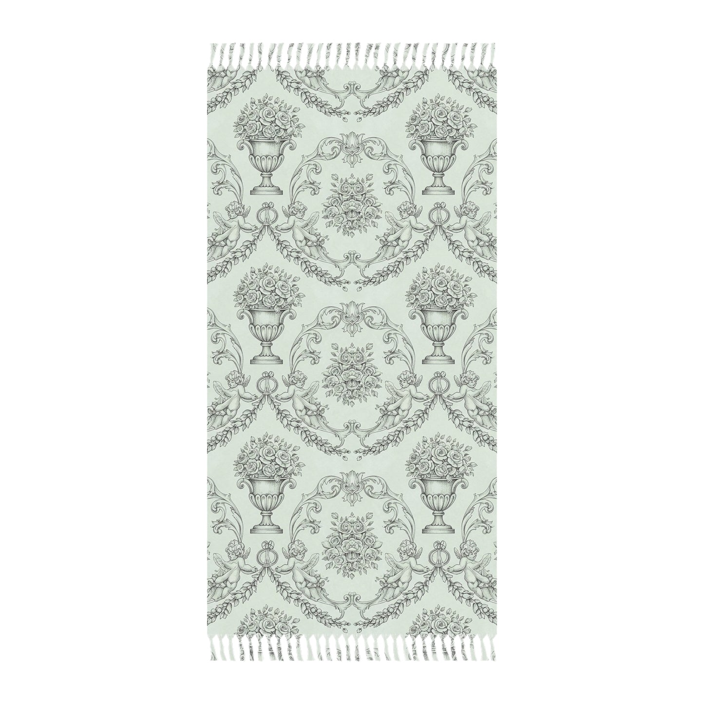 Boho Floral Spring & Summer Blanket Throw – Vintage Urn Pattern Turkish Fringe Towel