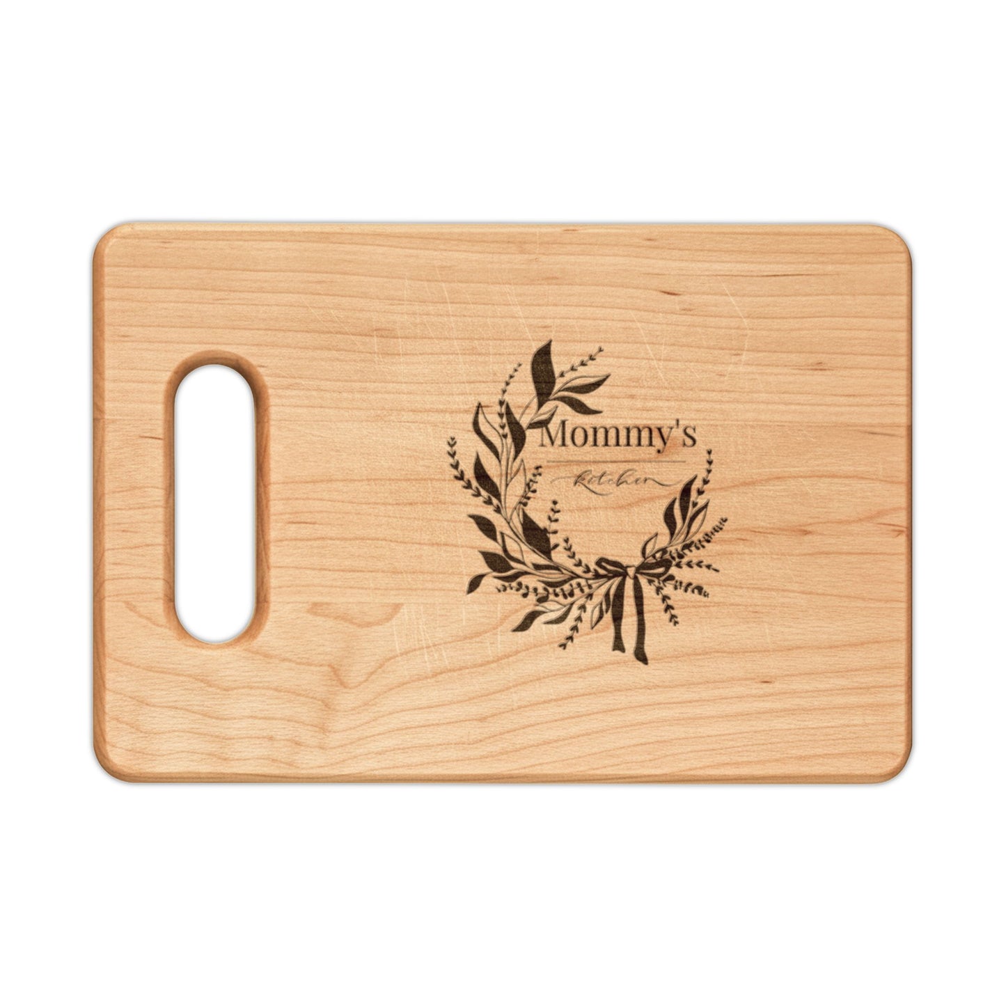 Engraved Laurel Wreath Wooden Cutting Board – Personalized Kitchen Gift