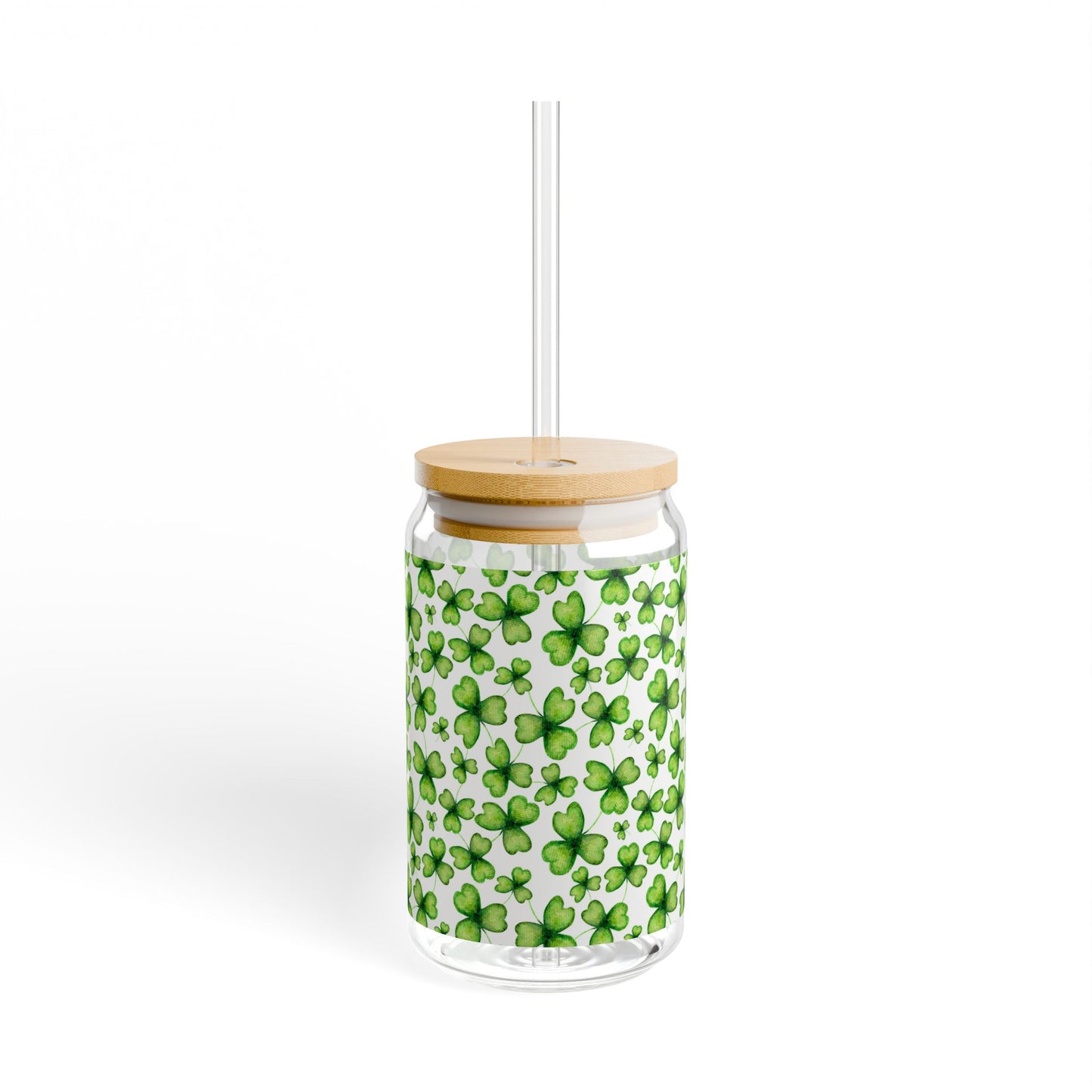 Shamrock Pattern 16oz Sipper Glass — St. Patrick’s Day Clover Drink Jar