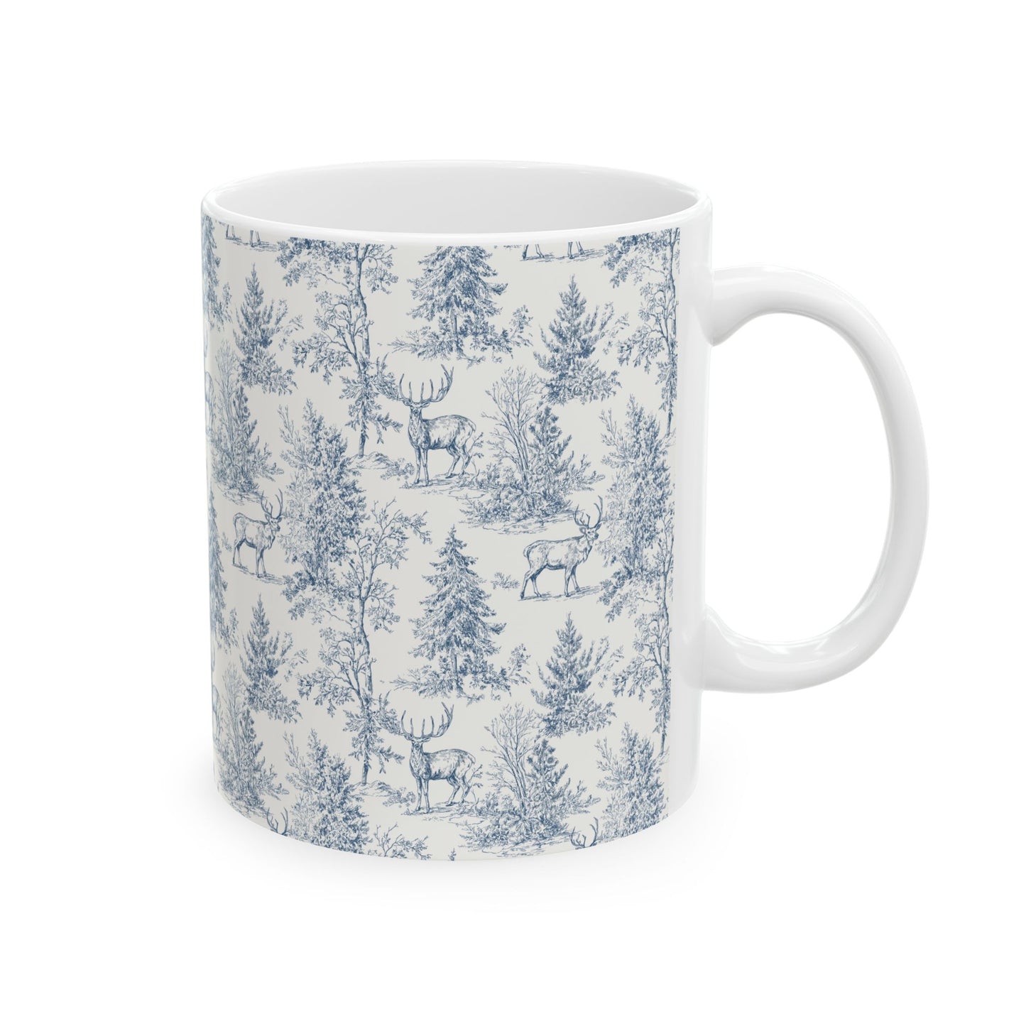 Peppermint’s Winterwood Tapestry Mug   Blue Toile Forest Pattern (11oz & 15oz)