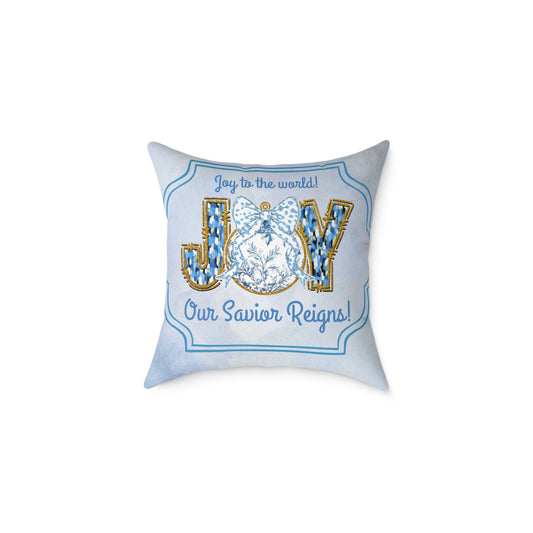 Chinoiserie JOY Christmas Pillow – Blue & White Nativity Throw Pillow | “Joy to the World, Our Savior Reigns” Christian Holiday Decor by Velvet Ribbon Gifts