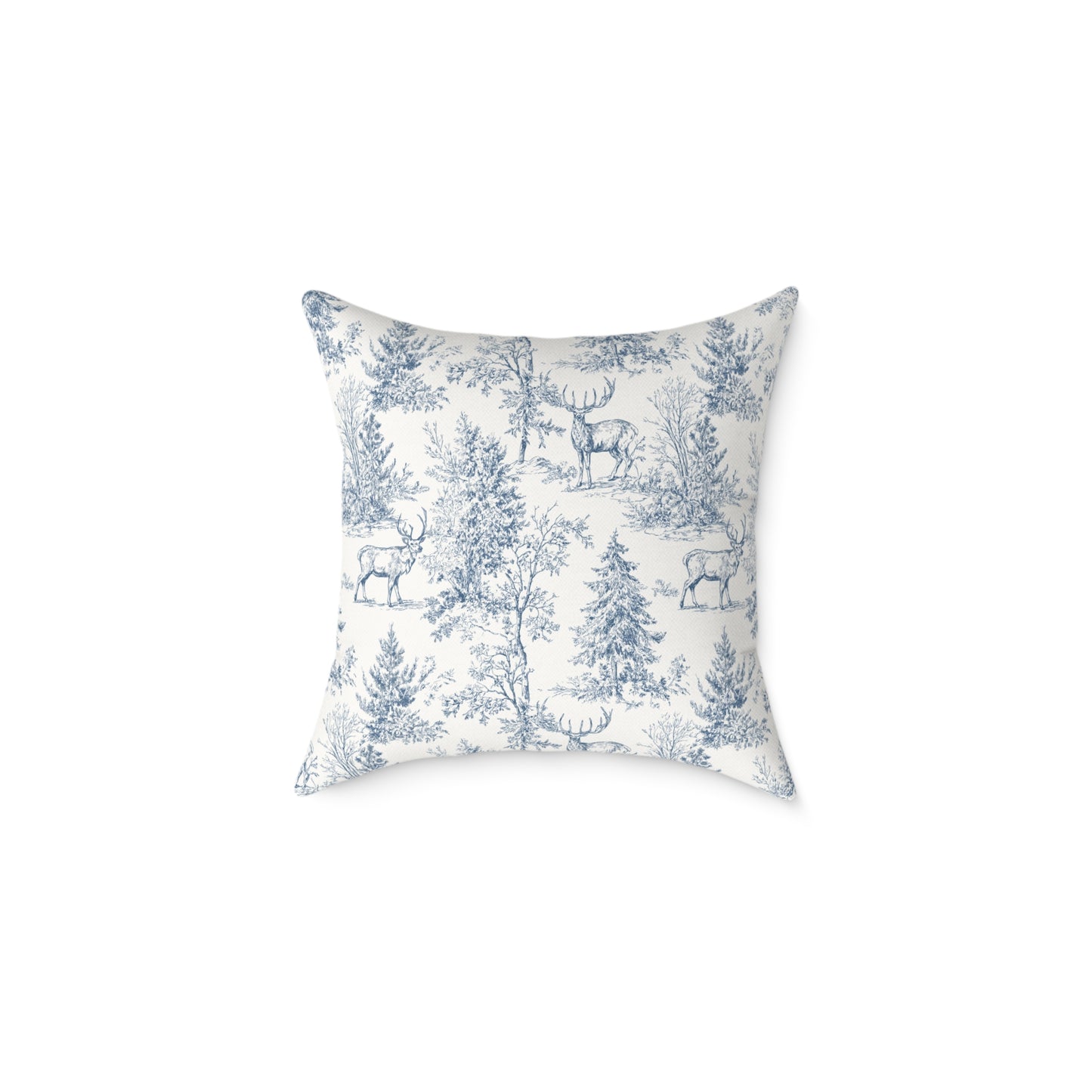 Peppermint’s Winterwood Heirloom Pillow Toile Deer Winter Pillow — Blue Woodland Decorative Throw Pillow