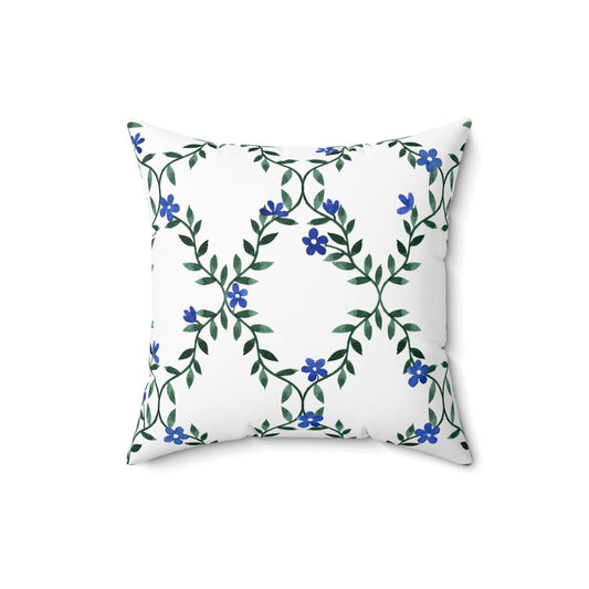 Blue Vine Floral Throw Pillow — Decorative Square Accent Cushion