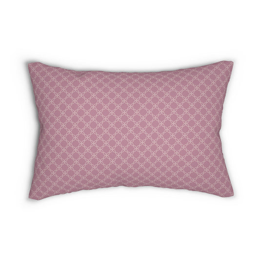 Heirloom Plum Pillow – Soft Purple Lattice Accent for Timeless Layered Style  Pairs beautifully with Joyful Gingham, Stillwater Check, and all Peppermint Pickle art pillows.   Spun Polyester Lumbar Pillow