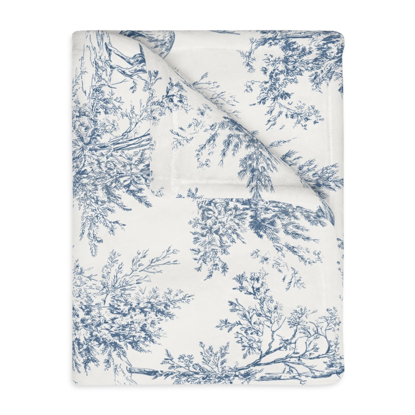 Peppermint’s Winterwood Heirloom Velveteen Blanket   Deer & Pine Toile Velveteen Blanket — Blue Scenic Microfiber Throw