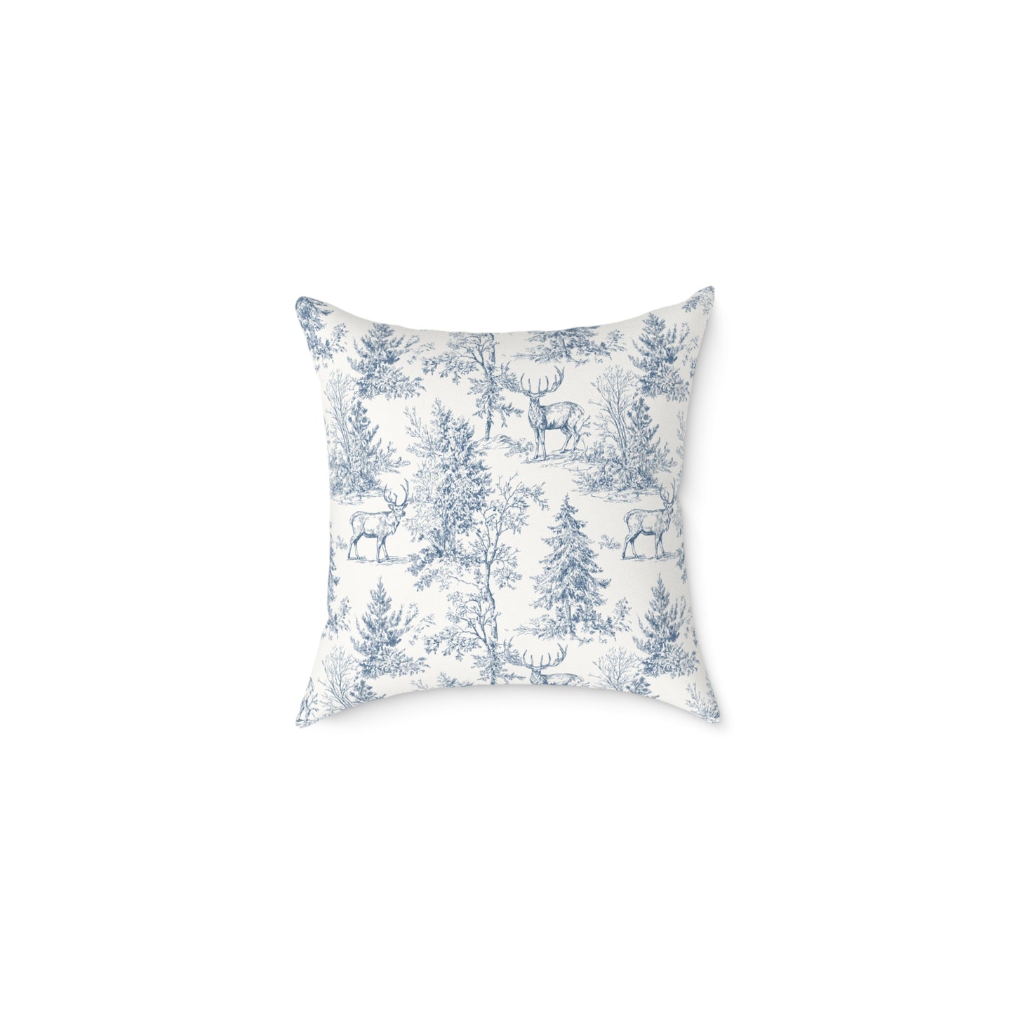Peppermint’s Winterwood Heirloom Pillow Toile Deer Winter Pillow — Blue Woodland Decorative Throw Pillow