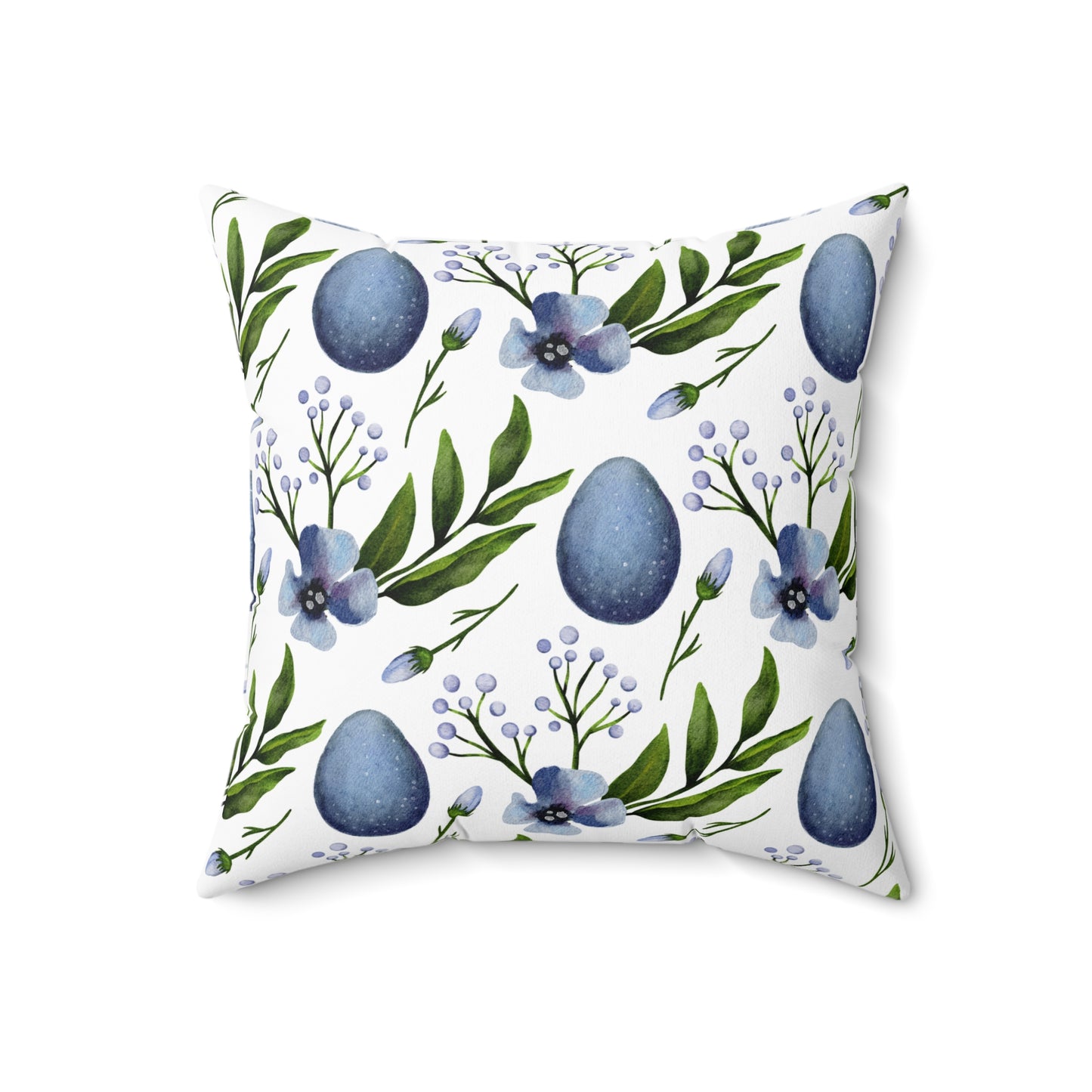 Spring Bird Nest Decorative Pillow — Blue Egg Botanical Throw Pillow