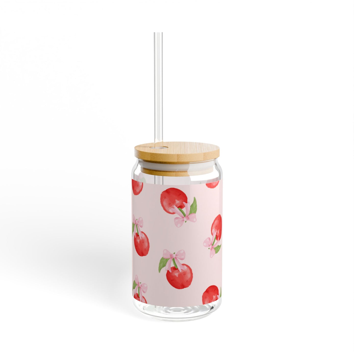 Cherry Blossom Sipper Glass — 16oz Fruit Patterned Tumbler with Straw