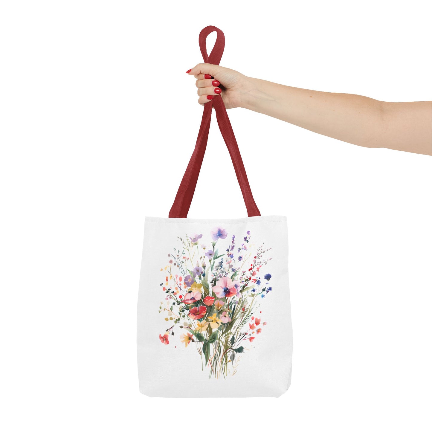 Floral Bouquet Tote Bag — Watercolor Wildflower Print, Lightweight Everyday Carry