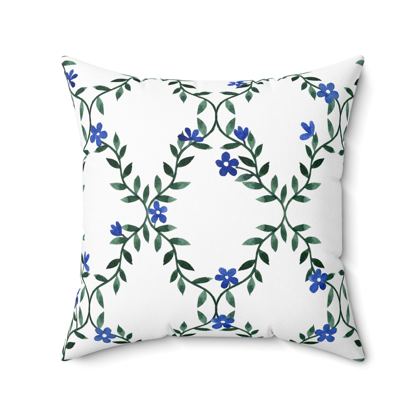 Blue Vine Floral Throw Pillow — Decorative Square Accent Cushion