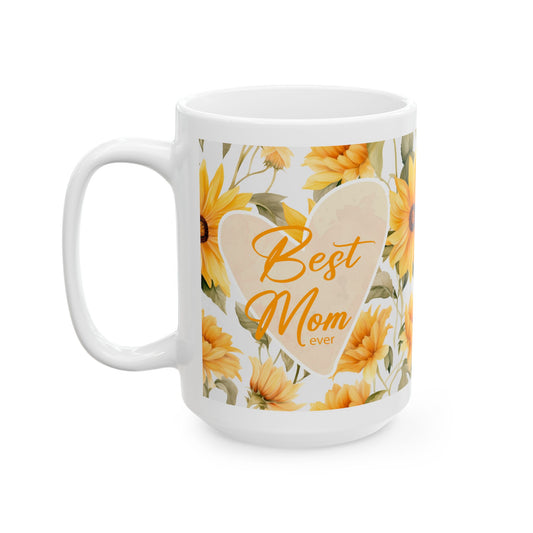 Mother's  Sunflower Floral Ceramic Mug — Bright Yellow Sunflower Coffee Cup( 15oz)