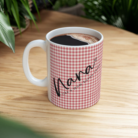Gingham Ceramic Mug – Red Check Pattern Coffee Cup