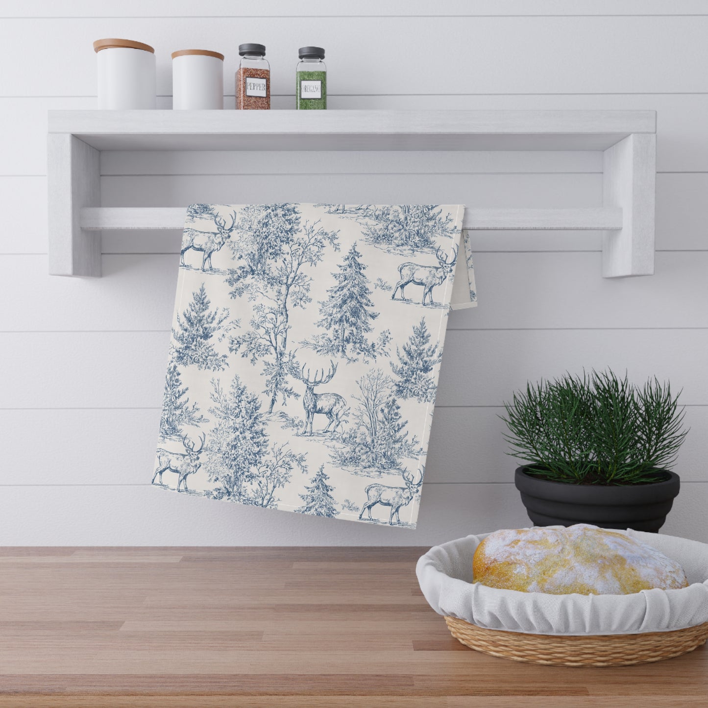 Peppermint’s Winterwood Tapestry Tea Towel — Blue Toile Kitchen Towel