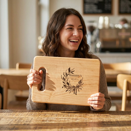 Engraved Laurel Wreath Wooden Cutting Board – Personalized Kitchen Gift