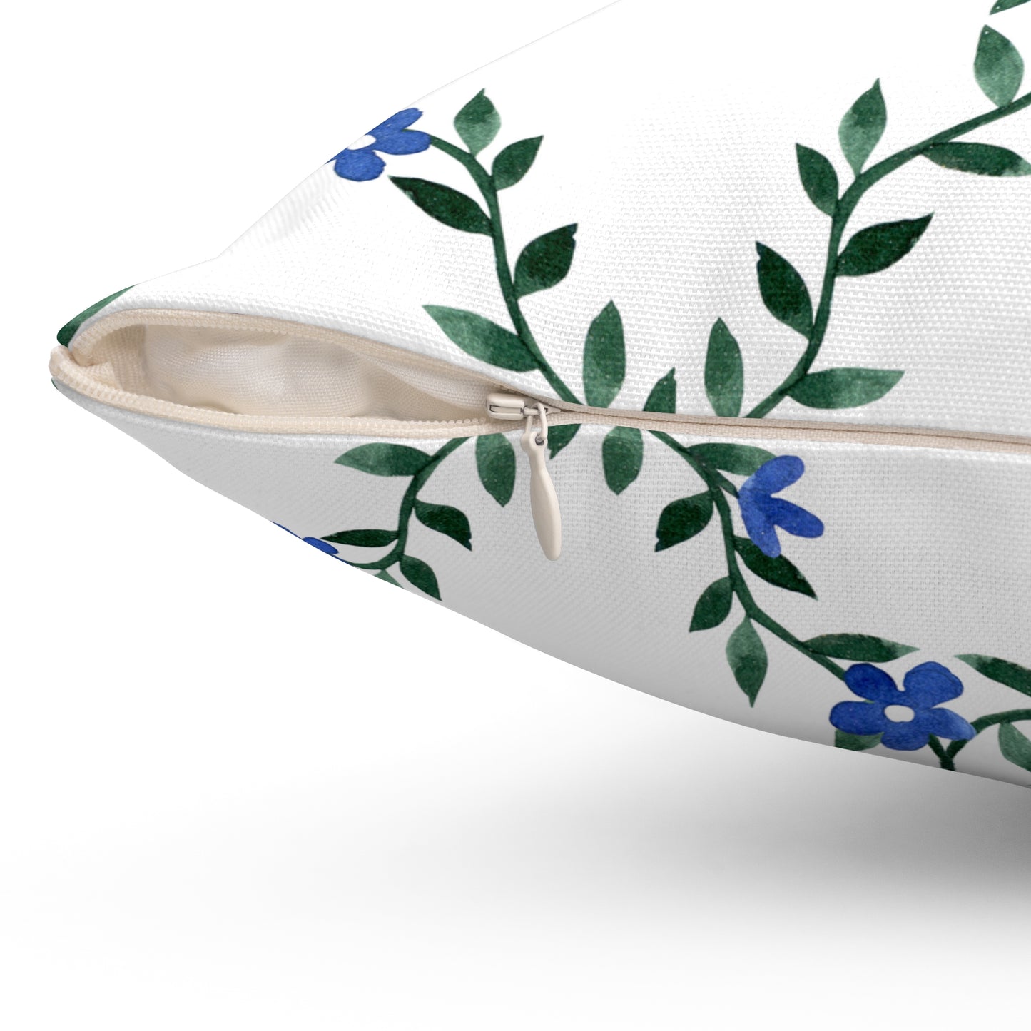 Blue Vine Floral Throw Pillow — Decorative Square Accent Cushion