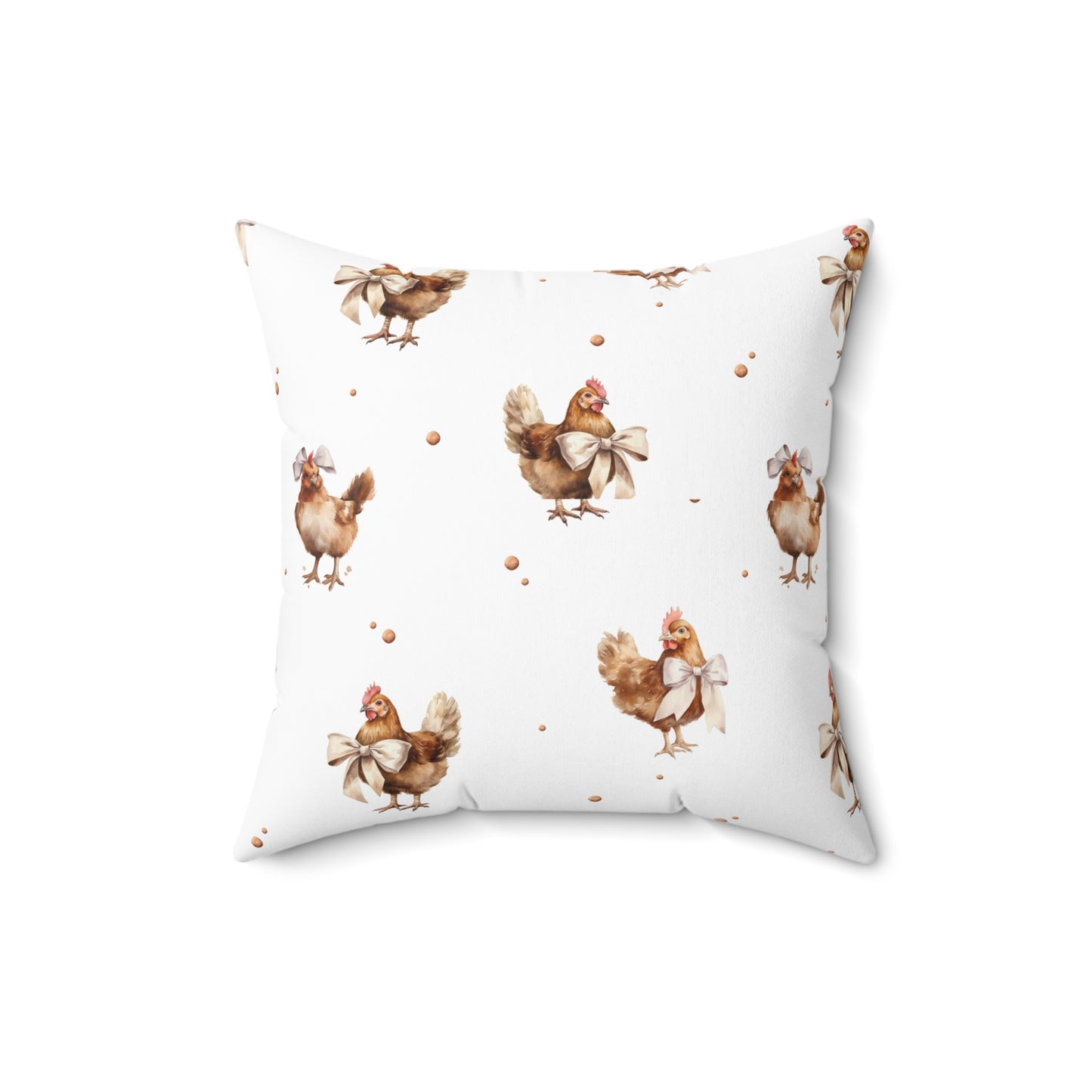 Farmhouse Chicken Decorative Pillow — Watercolor Hen & Pink Gingham Throw Pillow