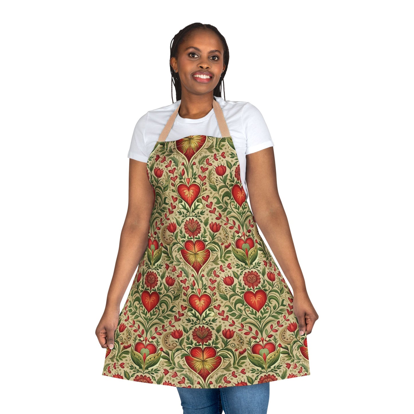 Heirloom Floral Heart Apron — Folk Art Pattern Kitchen Apron