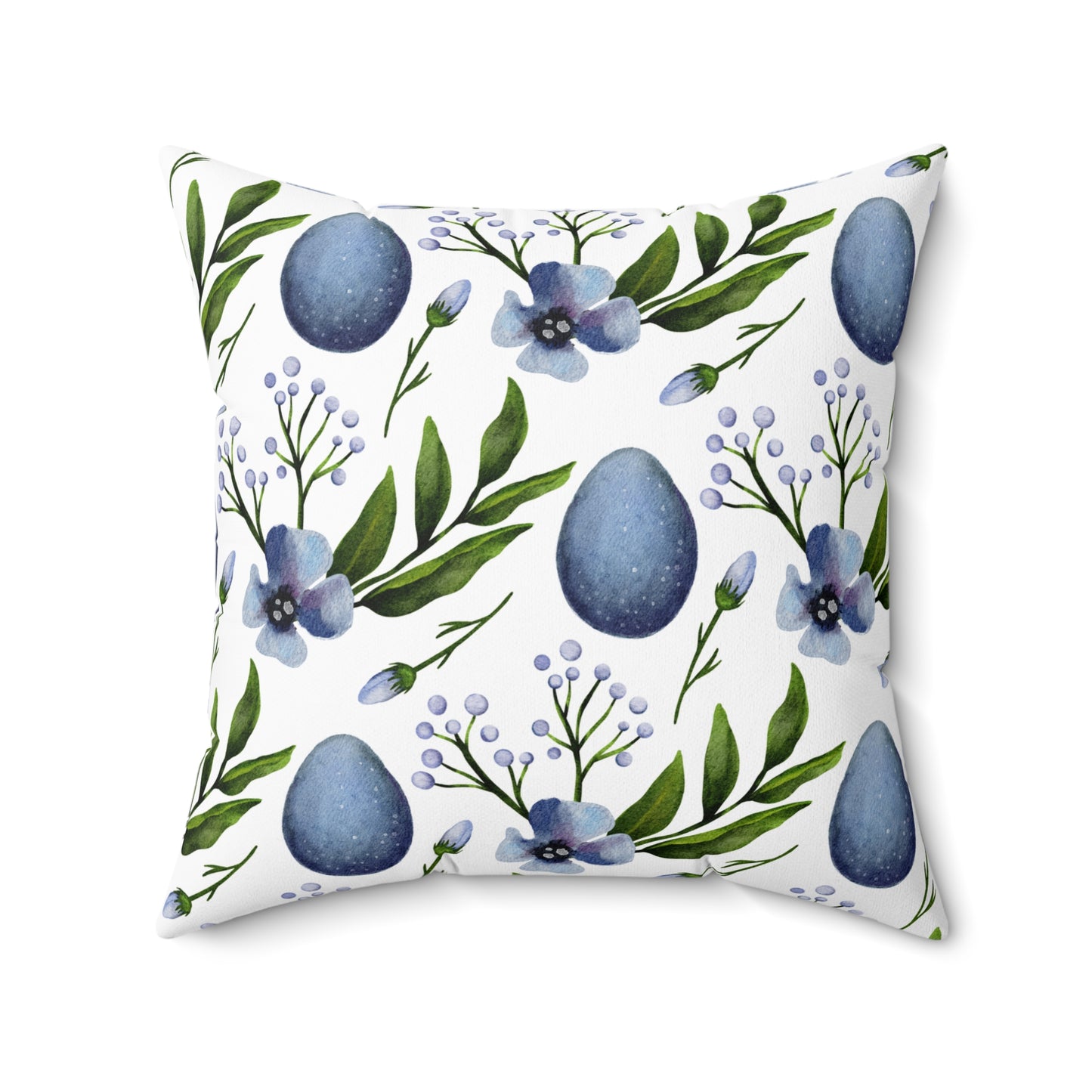 Spring Bird Nest Decorative Pillow — Blue Egg Botanical Throw Pillow