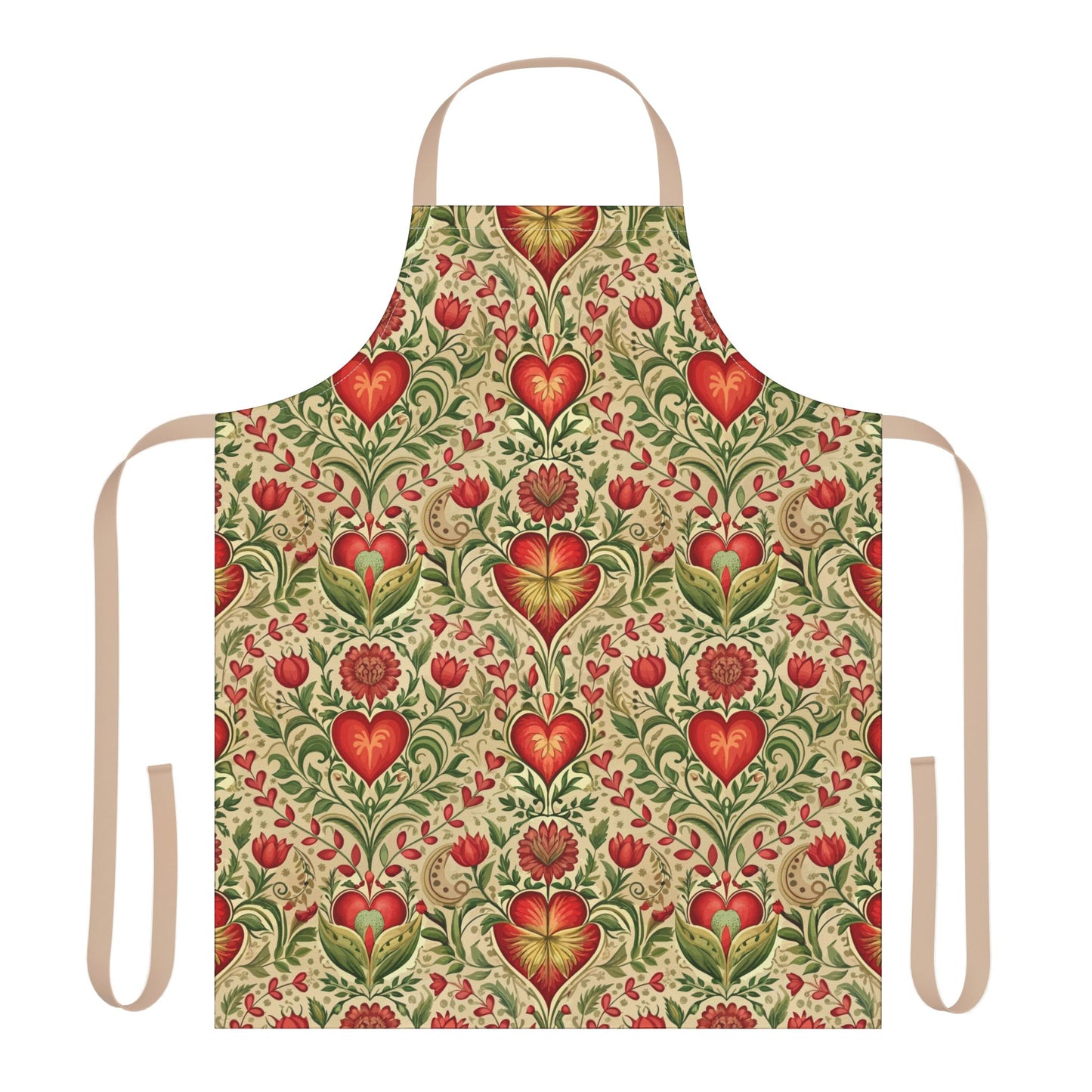 Heirloom Floral Heart Apron — Folk Art Pattern Kitchen Apron