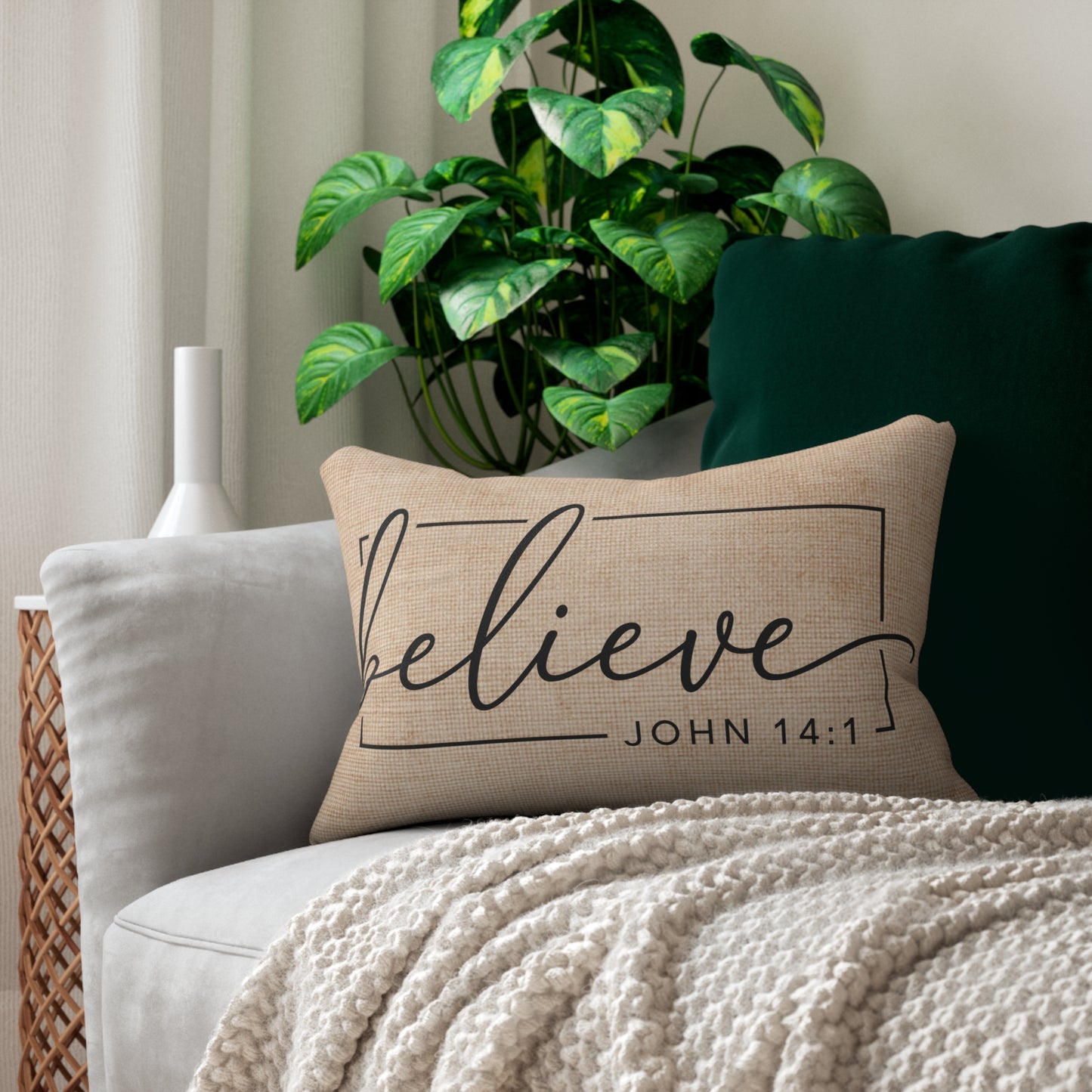 Peppermint’s Faith & Promise Pillows | Neutral Scripture Lumbar Pillows | Christian Home Decor  Believe Lumbar Pillow — John 14:1 Scripture Accent Pillow