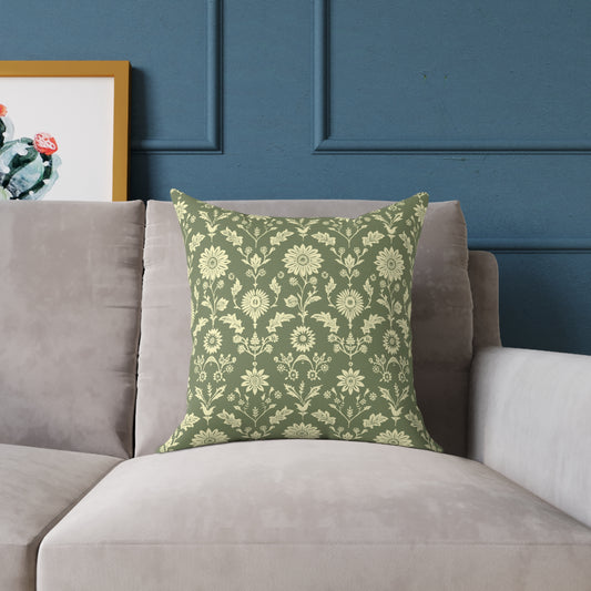 Peppermint’s Heirloom Garden Pillows | Vintage Floral Throw Pillows | Classic Botanical Home Decor  Floral Damask Pillow - Olive Green Vintage Pattern Square Throw Pillow