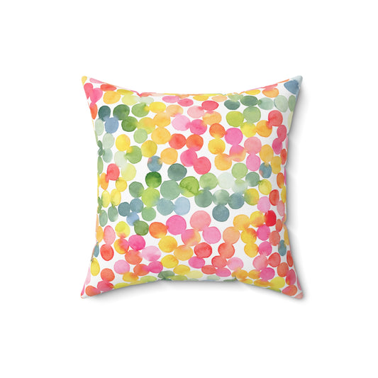 Colorful Watercolor Dot Square Pillow — Bright Confetti Decorative Throw Pillow