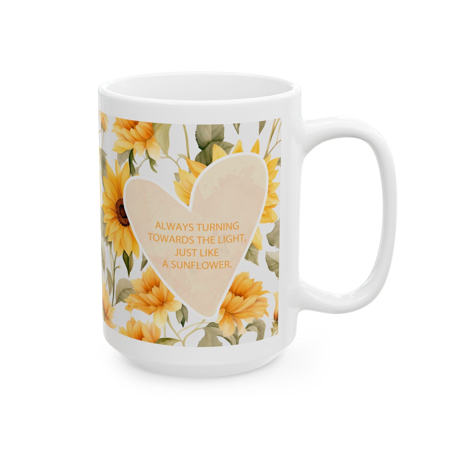 Mother's  Sunflower Floral Ceramic Mug — Bright Yellow Sunflower Coffee Cup( 15oz)