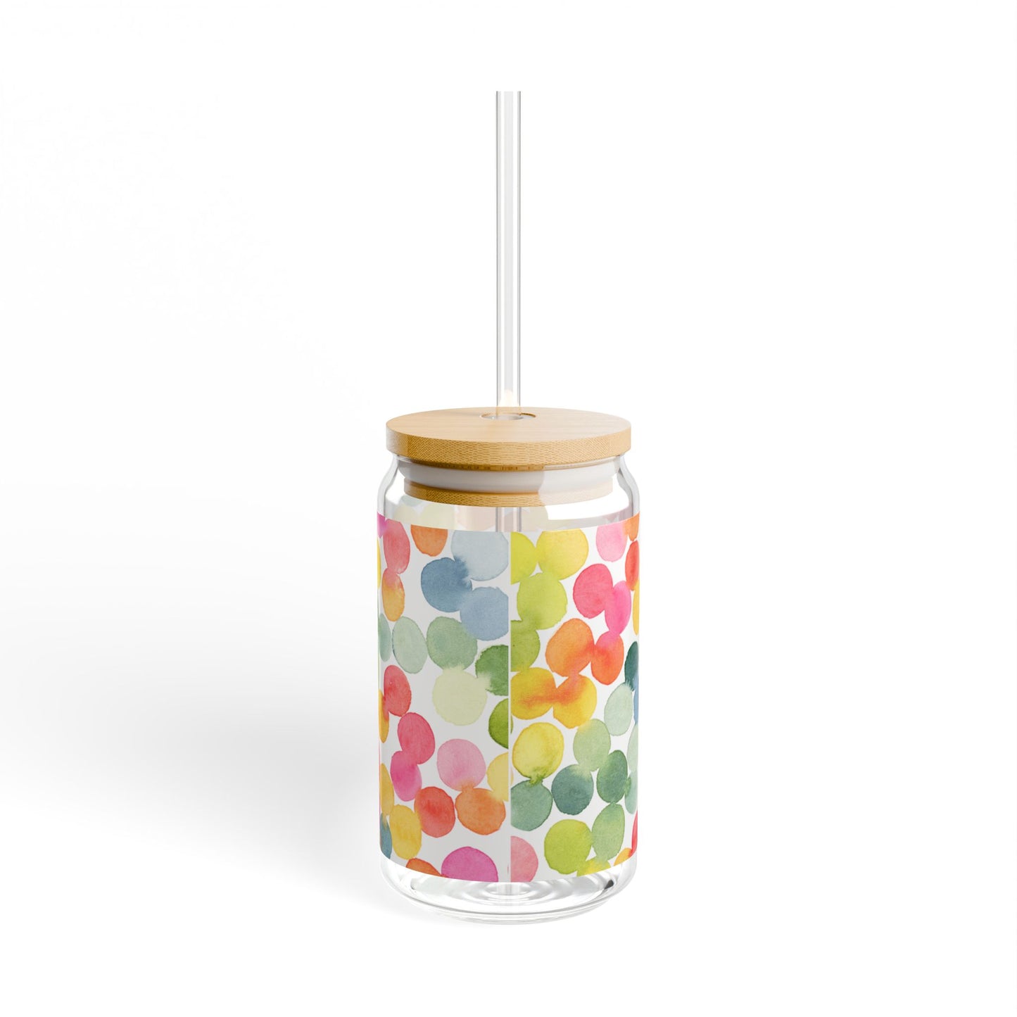 16oz Polka Dot Sipper Glass — Colorful Watercolor Bubble Drink Jar with Straw