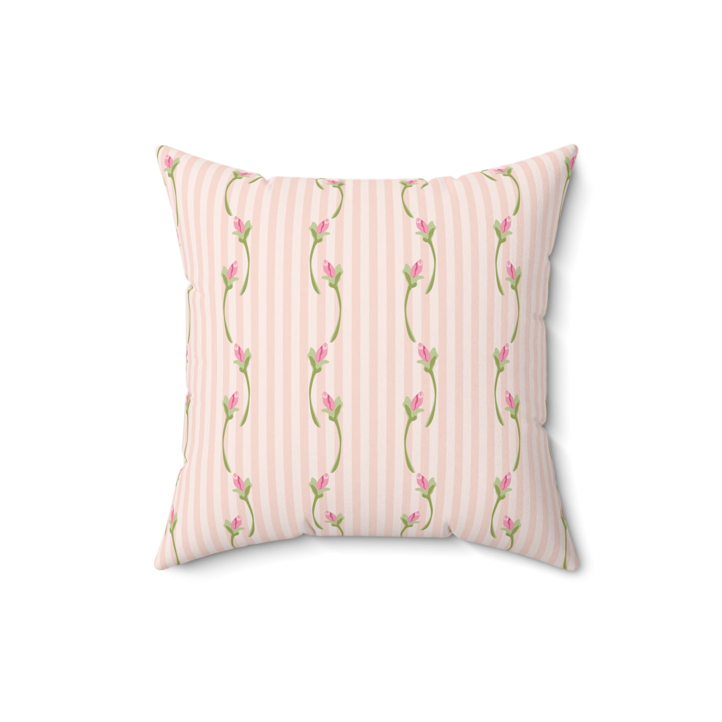 Pink Floral Stripe Throw Pillow — Vintage Rose Pattern Accent Cushion