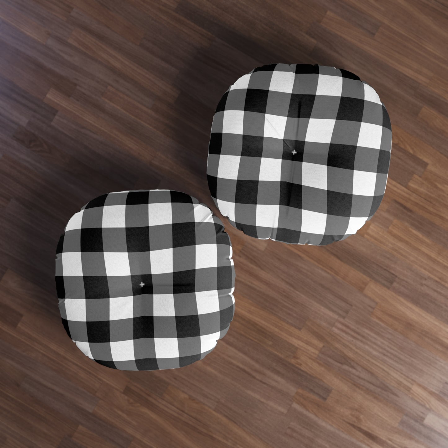 Cozy Tufted Floor Pillow, Stylish Round Cushion for Living Room, Home Decor Accent, Modern Seating, Buffalo Check Pattern