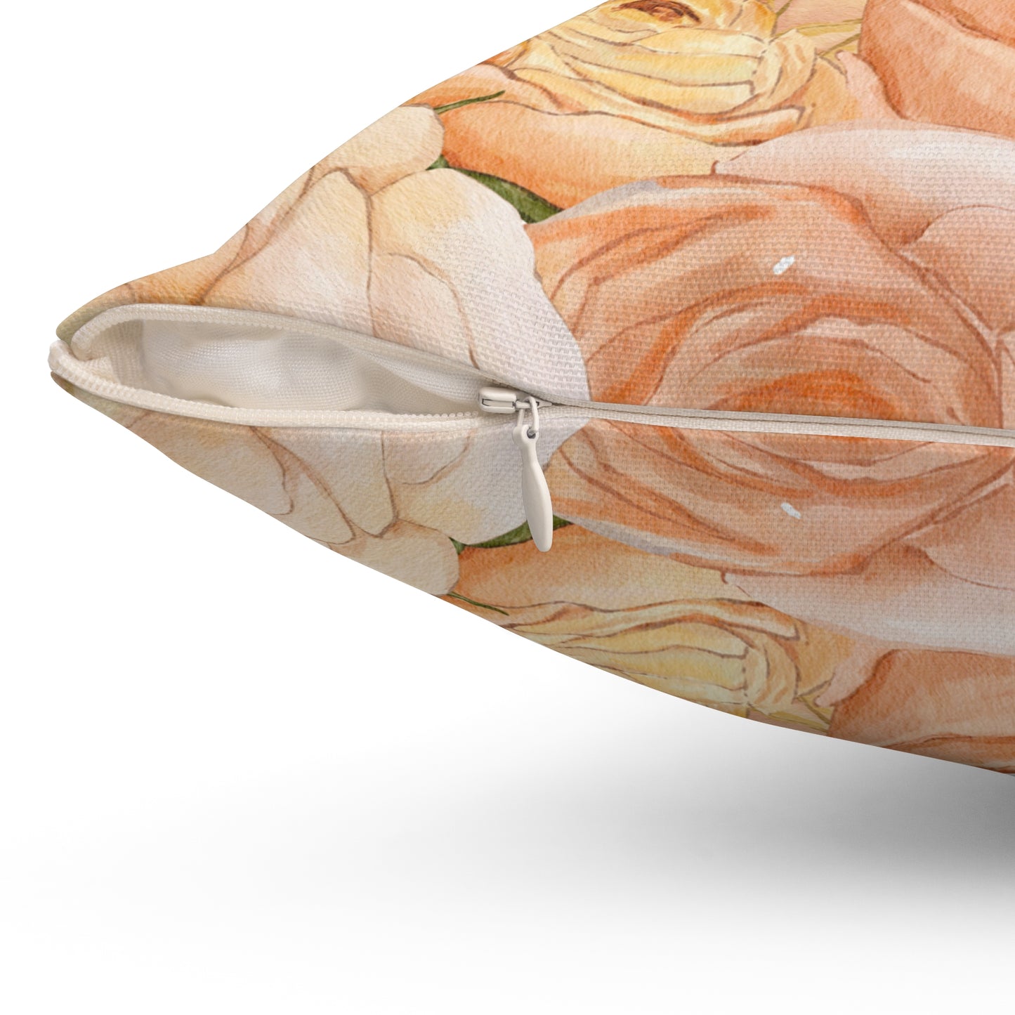Ranunculus Floral Throw Pillow — Peach & Blush Square Decorative Cushion
